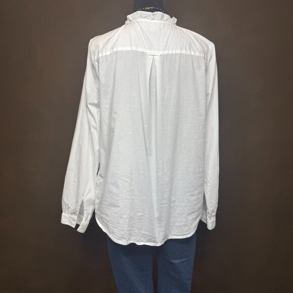 J.Crew Re-Imagined White Pintuck Ruffle Collar Cotton Blouse – Size L - Picture 5 of 11